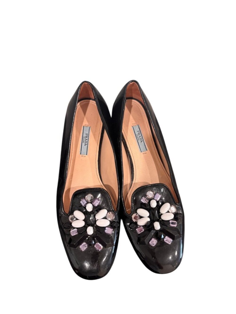 NWOT Prada Black Jeweled vs CC Loafers Flats Size 39 | Crystal Gemstone Design